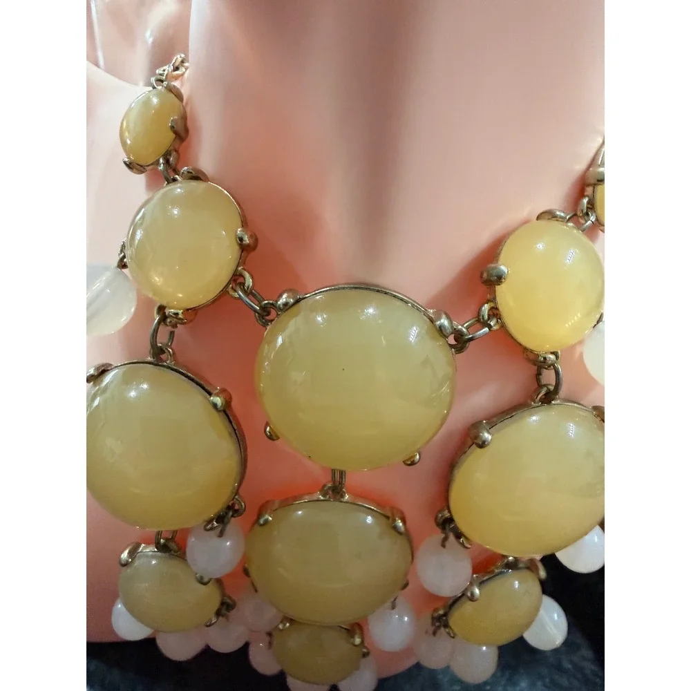 Yellow Resin Bib Statement Necklace Brushed Gold Tone Contemporary Jewelry